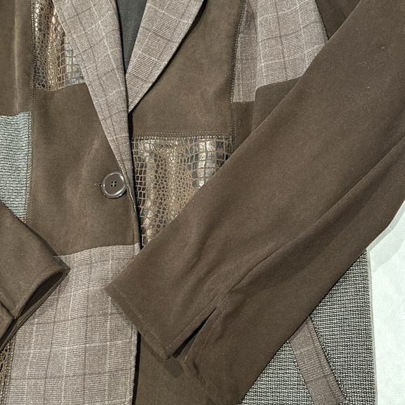 Elementz Brown Blazer Size XL One Button Closure Front Pockets Fabric Block - Picture 6 of 8